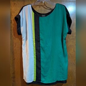 Worthington Colorblock Blouse with Green and Black Stripes L